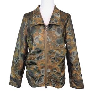 Samuel Dong Ruched Zip Front Stone Print Jacket Women’s Large